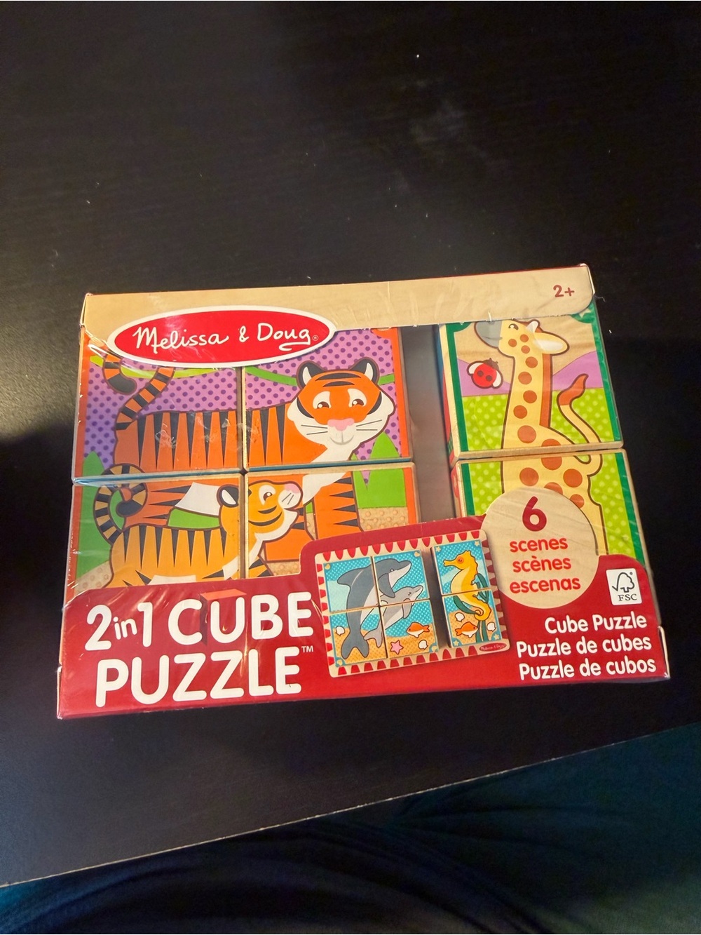 Melissa & Doug 2-in-1 Cube Puzzle - Orange, Green, Yellow, Blue